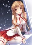  asuna_(sao) blush breasts brown_eyes brown_hair detached_sleeves long_hair looking_at_viewer skirt solo sousouman sword_art_online thigh-highs thighhighs white_legwear 