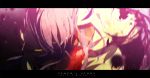  anime_coloring blood blurry hinanawi_tenshi impaled injury letterboxed purple_hair siirakannu solo touhou 