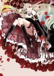  blonde_hair dress elbow_gloves flower gloves gothic_lolita haruma_(high_drop) high_heels lolita_fashion long_hair looking_at_viewer mayu_(vocaloid) open_mouth petals rose smile solo very_long_hair vocaloid yellow_eyes 