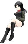  aqua_eyes black_hair boots girls_und_panzer long_hair looking_at_viewer military military_uniform nonna open_mouth rindou_(faker&#039;s_manual) rindou_(faker's_manual) sitting skirt solo uniform 