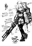  gun monochrome nanaroku_(fortress76) original short_hair simple_background solo translation_request weapon white_background 