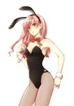  bacopa bunny_ears bunnysuit long_hair original pantyhose pink_hair rabbit_ears red_eyes solo 