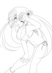 amai_yui anklet highres jewelry leaning_forward lineart long_hair monochrome original solo transparent_background twintails wink yuyi 
