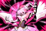  1girl aino_megumi bow cape cure_lovely energy glowing glowing_eyes hair_ornament happinesscharge_precure! heart_hair_ornament kurotsuki_usagi long_hair out_of_character pink pink_hair pink_skirt ponytail precure ribbon skirt solo wrist_cuffs 