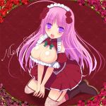  blush boots breasts cleavage flower hair_ornament kay large_breasts long_hair open_mouth original pink_hair purple_eyes rose sitting solo thigh-highs thighhighs violet_eyes 