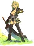  boots breasts cleavage crown fantasy_earth_zero fbc green_eyes open_clothes open_shirt shirt solo sword thighhighs weapon 