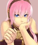  and bare_shoulders blue_eyes bored chin_rest hands long_hair megurine_luka pink_hair solo vocaloid 