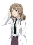  belt brown_hair hand_in_pocket highres kiyama_harumi labcoat long_hair necktie samuraig to_aru_kagaku_no_railgun to_aru_majutsu_no_index 