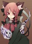  bow braid cat_ears cat_tail collar hair_bow kaenbyou_rin kuroi_mizore lock long_hair multiple_tails red_eyes red_hair redhead skull slit_pupils smile solo tail touhou twin_braids 