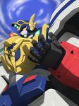  hands highres looking_down mecha might_gaine no_humans sky solo taro yuusha_series yuusha_tokkyuu_might_gaine 