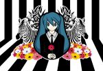  aqua_eyes aqua_hair flower formal hatsune_miku kobayashi_onyx necktie saihate_(vocaloid) solo suit vocaloid zebra 