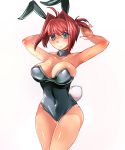  armpits bare_legs blue_eyes breasts bunny_ears bunny_tail bunnysuit huge_breasts rabbit_ears red_hair redhead short_hair suoni_(deeperocean) sweat tail 