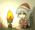  chibi christmas christmas_tree fire fujiwara_no_mokou hat lonely long_hair ribbon santa_hat touhou translation_request yamato_damashi 