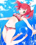  ;d bad_feet barefoot bikini bubble freediving green_eyes long_hair navel open_mouth ponytail red_hair redhead smile solo swimming swimsuit takeyoshi_(akirakoi) umi_monogatari underwater urin_(umi_monogatari) wink 