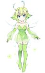  1girl antennae bare_shoulders blue_eyes celebi elbow_gloves gloves green_gloves green_hair green_legwear looking_at_viewer miy personification pokemon short_hair smile solo thigh-highs thighhighs white_background 