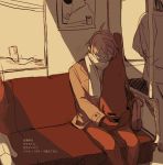  nagisa_kaworu neon_genesis_evangelion nyorotta scarf short_hair sitting sleeping subway violin_case white_hair 