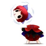    1girl bow cape chibi hair_bow highres open_mouth pleated_skirt redhead sekibanki severed_head skirt solo touhou yume_shokunin 