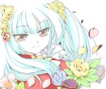  blue_hair copyright_request flower hage long_hair oekaki simple_background smile solo white_background 