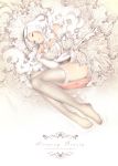  bare_shoulders breasts collarbone detached_sleeves dress english garter_straps long_hair lying mirunai on_side original panties solo thigh-highs thighhighs underwear white_background white_hair white_legwear white_panties 