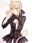  animal_ears blonde_hair braid cat_ears cat_tail corset fate/stay_night fate_(series) french_braid gothic_lolita kemonomimi_mode ladymarta lolita_fashion marker_(medium) paw_pose saber saber_alter short_hair solo tail traditional_media yellow_eyes 