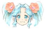  blue_eyes blue_hair blush copyright_request flower hage hair_flower hair_ornament simple_background solo white_background 