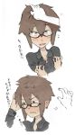  blush brown_hair embarrassed glasses glasses_girl_(kusada) kusada original petting short_hair translation_request 