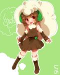  animal_ears bare_shoulders blush brown_hair child detached_sleeves highres looking_at_viewer multicolored_hair open_mouth personification pokemon red_eyes short_hair skirt smile solo takeshima_(nia) two-tone_hair whimsicott 