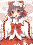  alternate_clothing alternate_costume bare_shoulders blush bow brown_hair detached_sleeves flower hair_bow hair_flower hair_ornament hair_tubes hakurei_reimu looking_at_viewer nagomi_no_ame open_mouth red_eyes short_hair smile solo touhou wide_sleeves 