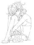  az0212 bikini high_heels highres kujikawa_rise kuma_(persona_4) legs lineart long_hair looking_at_viewer monochrome persona persona_4 shoes smile swimsuit 