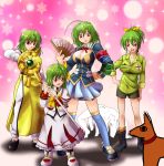  ahoge alest_lusia anubis-kun breasts cleavage cosplay fan fujiwara_no_michinaga green_hair hat highres kazami_yuuka kurama kurama_(cosplay) kurokami_medaka kurokami_medaka_(cosplay) large_breasts lyrical_nanoha medaka_box midorikawa_nao midorikawa_nao_(cosplay) multiple_girls precure red_eyes smile_precure! snowflakes staff takamachi_nanoha takamachi_nanoha_(cosplay) tate_eboshi touhou yuu_yuu_hakusho 