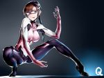  :p blue_eyes bodysuit breasts brown_hair evangelion:_3.0_you_can_(not)_redo glasses hairband large_breasts long_hair makinami_mari_illustrious naav neon_genesis_evangelion plugsuit rebuild_of_evangelion red-framed_glasses solo squatting tight tongue twintails 