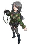  boots camera camouflage copyright_request dutchko highres military military_uniform pleated_skirt skirt smile thigh-highs thighhighs uniform zettai_ryouiki 