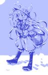  animal_ears copyright_request hage hat highres long_hair monochrome oekaki simple_background smile solo very_long_hair 