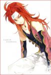  4-masa blue_eyes headband long_hair male red_hair redhead smile solo tales_of_(series) tales_of_symphonia title_drop white_background zelos_wilder 