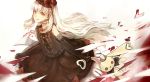  doll dress earrings elbow_gloves gloves gothic_lolita heart jewelry lolita_fashion long_hair looking_at_viewer mayu_(vocaloid) piano_print smile solo stuffed_toy tanaka_(colorcorn) vocaloid weapon white_hair yellow_eyes 