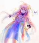  bare_shoulders blue_eyes braid character_name dansearl dress ia_(vocaloid) long_hair looking_at_viewer pink_hair see-through simple_background solo twin_braids very_long_hair vocaloid 