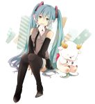  aqua_hair boots envelope green_eyes hatsune_miku headset komori393 long_hair mouth_hold necktie sitting skirt solo thigh-highs thigh_boots thighhighs twintails very_long_hair vocaloid 