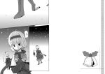 a_(aaaaaaaaaaw) alice_margatroid bell book boots capelet comic cross-laced_footwear hairband jingle_bell long_hair mittens monochrome scarf shanghai_doll short_hair snow touhou translated translation_request 