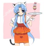  animal_ears bell blue_eyes blue_hair blush cat_ears cat_tail copyright_request hand_on_hip jingle_bell long_hair smile solo tail tonbi very_long_hair wink 