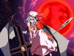  full_moon hat looking_at_viewer moon potato_pot red_moon remilia_scarlet smile solo touhou weapon wings 