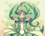  blush bow cure_march dress green_eyes green_hair hair_tussle heart long_hair midorikawa_nao ponytail precure skirt smile_precure! solo tasaka_shinnosuke tiara tri_tails wrist_cuffs 