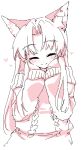  animal_ears blush closed_eyes copyright_request eyes_closed hands_on_own_face heart long_hair monochrome simple_background smile solo tonbi white_background 