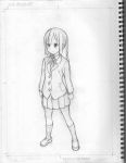  1girl jacket k-on! monochrome nakano_azusa pleated_skirt school_uniform sketchbook skirt solo standing watanore 