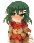  blush green_eyes green_hair idolmaster idolmaster_cinderella_girls mittens natalia_(idolmaster) pekora_(evening_twilight) scarf short_hair smile solo 