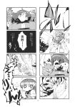  /\/\/\ blood braid comic highres hokuto_(scichil) hong_meiling injury long_hair monochrome monster no_hat no_headwear open_mouth outstretched_arm touhou twin_braids 