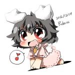 all_fours animal_ears black_hair blush bunny_ears bunny_tail carrot dated inaba_tewi lowres musical_note open_mouth rabbit_ears rebecca_(keinelove) red_eyes short_hair signature solo tail touhou 
