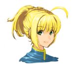  ahoge alternate_hairstyle blonde_hair face fate/stay_night fate_(series) green_eyes hair_up my400ml ponytail portrait saber solo 