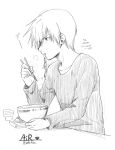  air bowl chopsticks eating food kunisaki_yukito male misaki_juri monochrome noodles ramen 