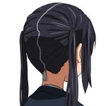  1girl black_hair close-up from_behind k-on! nakano_azusa simple_background solo twintails watanore what white_background zipper 