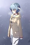  ayanami_rei bandage bandages blush coat evangelion:_3.0_you_can_(not)_redo hood long_coat looking_at_viewer neon_genesis_evangelion one_eye_covered plugsuit rebuild_of_evangelion red_eyes short_hair snow snowing solo toggles ume_(plumblossom) 